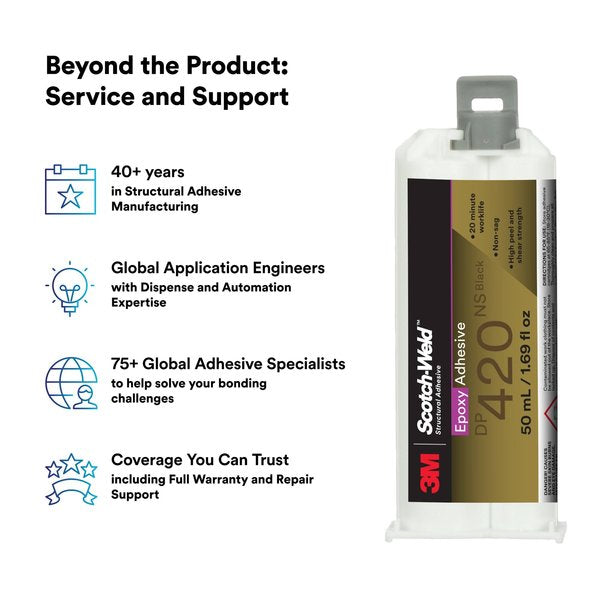 Epoxy Adhesive, DP420 Series, Black, 2:01 Mix Ratio, 2 hr Functional Cure, Dual-Cartridge