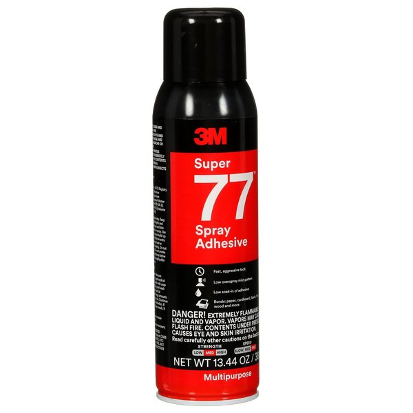 Spray Adhesive, 13.44 fl oz, Aerosol Can, Clear, Super 77