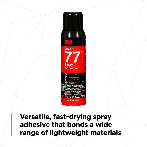 Spray Adhesive, 13.44 fl oz, Aerosol Can, Clear, Super 77