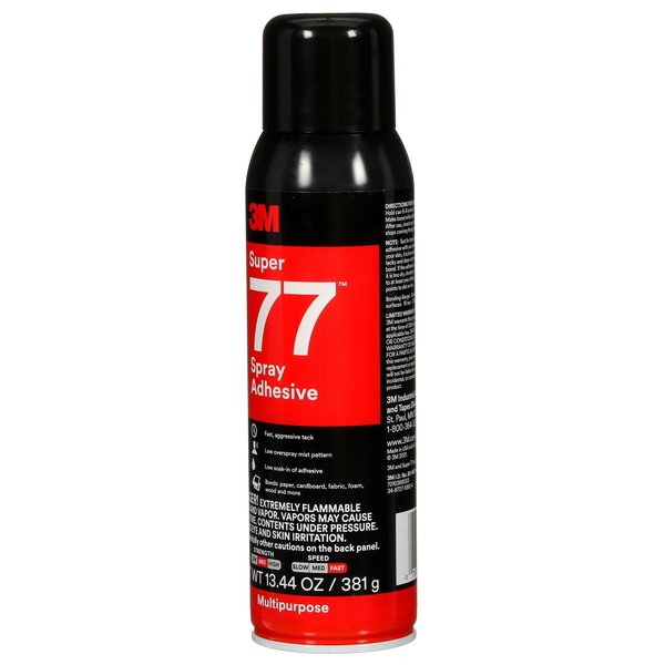 Spray Adhesive, 13.44 fl oz, Aerosol Can, Clear, Super 77