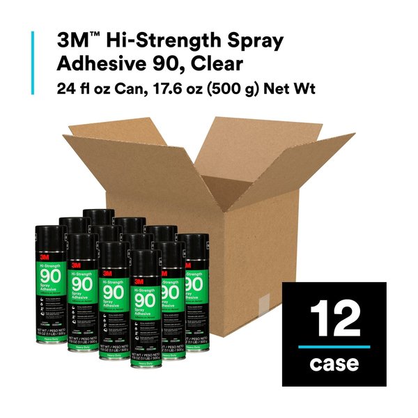 Spray Adhesive, 24 fl oz, Aerosol Can, Clear, Hi-Strength 90
