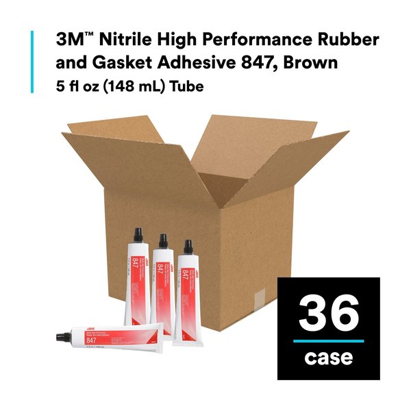 Rubber and Gasket Adhesive, 847, 5 fl oz, Tube, Brown