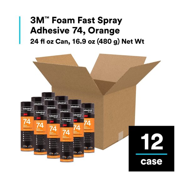 Spray Adhesive, Foam Fast 74 Series, Orange, 16.9 oz, Aerosol Can