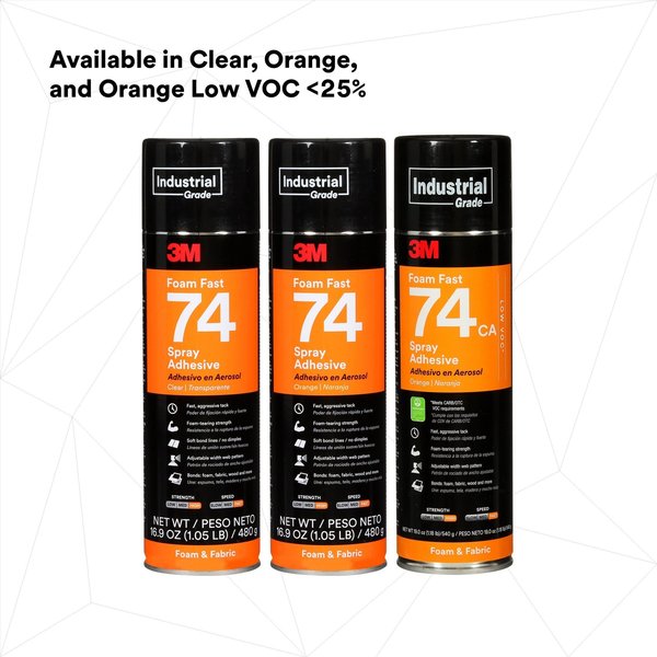 Spray Adhesive, Foam Fast 74 Series, Orange, 16.9 oz, Aerosol Can