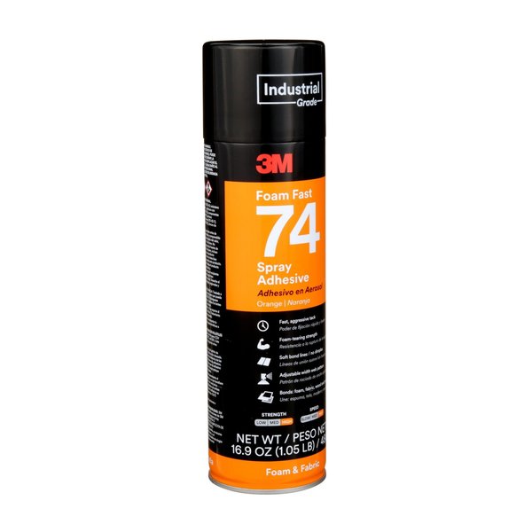 Spray Adhesive, Foam Fast 74 Series, Orange, 16.9 oz, Aerosol Can