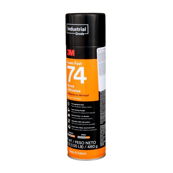 Spray Adhesive, Foam Fast 74 Series, Orange, 16.9 oz, Aerosol Can