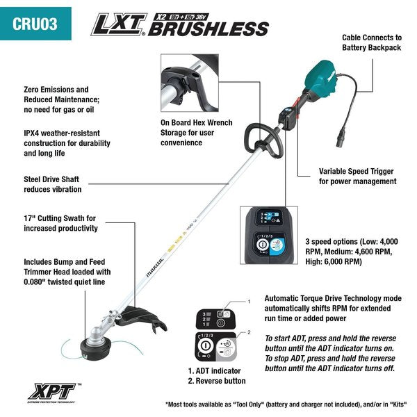 36V Brushless String Trimmer with Connector Cable