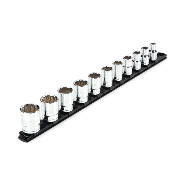 1/2 Inch Drive 12-Point Socket Set with Rail, 11-Piece (3/8-1 in.)