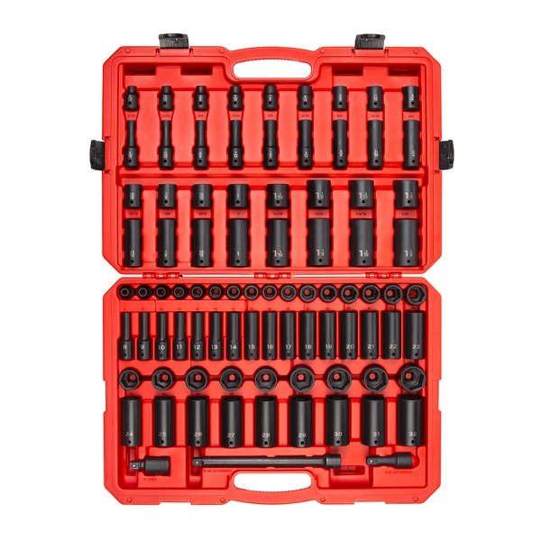 1/2 Inch Drive 6-Point Impact Socket Set, 87-Piece (5/16 - 1-1/4 in., 8-32 mm)