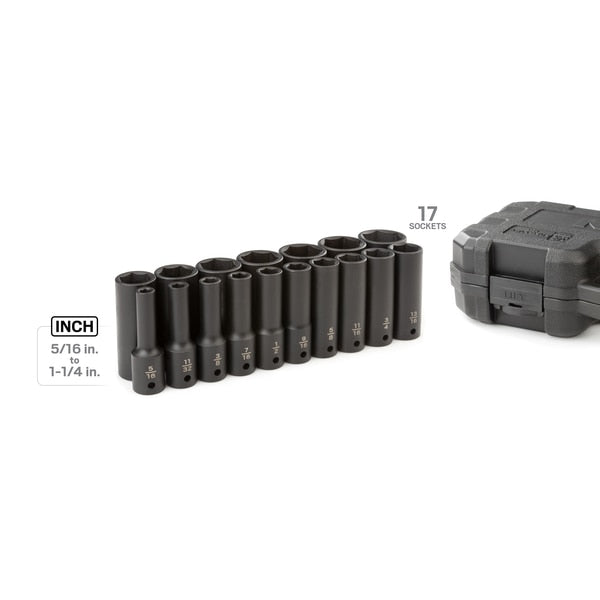 1/2 Inch Drive Deep 6-Point Impact Socket Set, 17-Piece (5/16 - 1-1/4 in.)