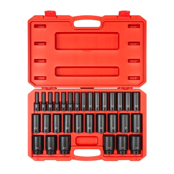 1/2 Inch Drive Deep 6-Point Impact Socket Set, 31-Piece (8-38 mm)