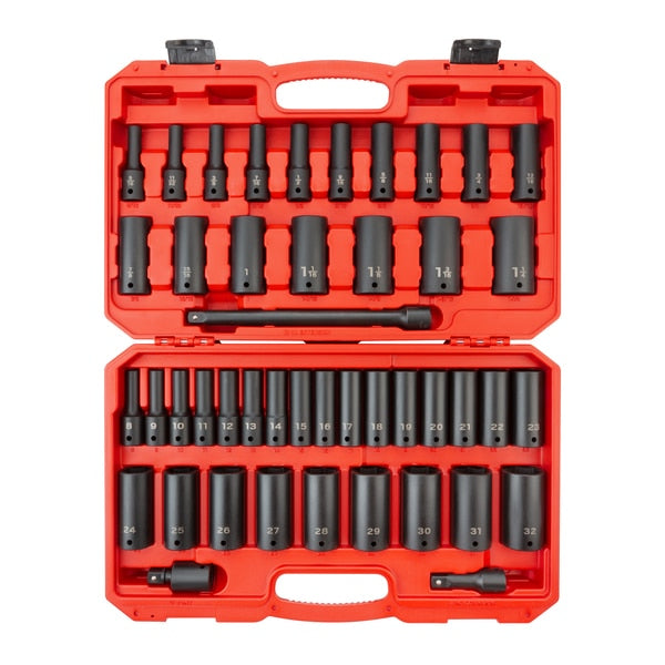 1/2 Inch Drive Deep 6-Point Impact Socket Set, 45-Piece (5/16 - 1-1/4 in., 8-32 mm)