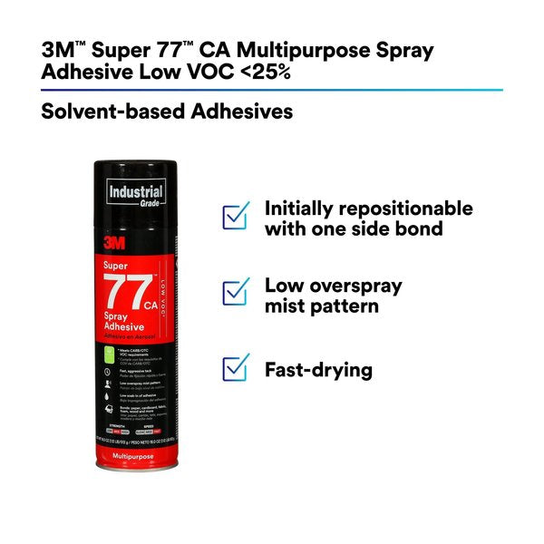 Spray Adhesive, Super 77CA Series, Clear, 18 oz, Aerosol Can