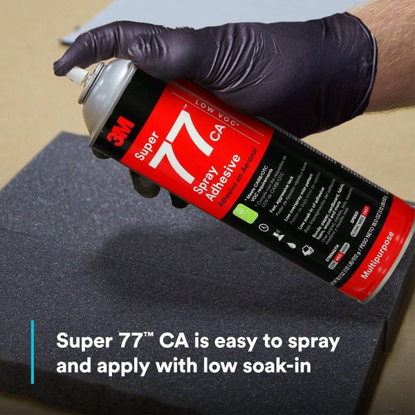 Spray Adhesive, Super 77CA Series, Clear, 18 oz, Aerosol Can