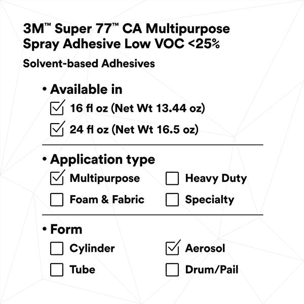 Spray Adhesive, Super 77CA Series, Clear, 18 oz, Aerosol Can