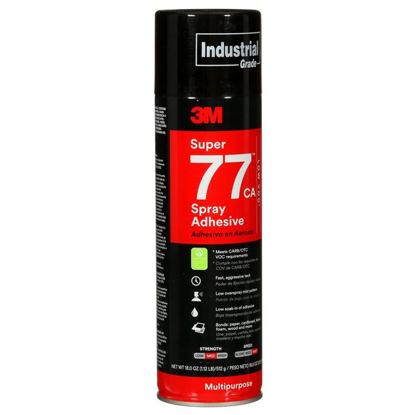 Spray Adhesive, Super 77CA Series, Clear, 18 oz, Aerosol Can