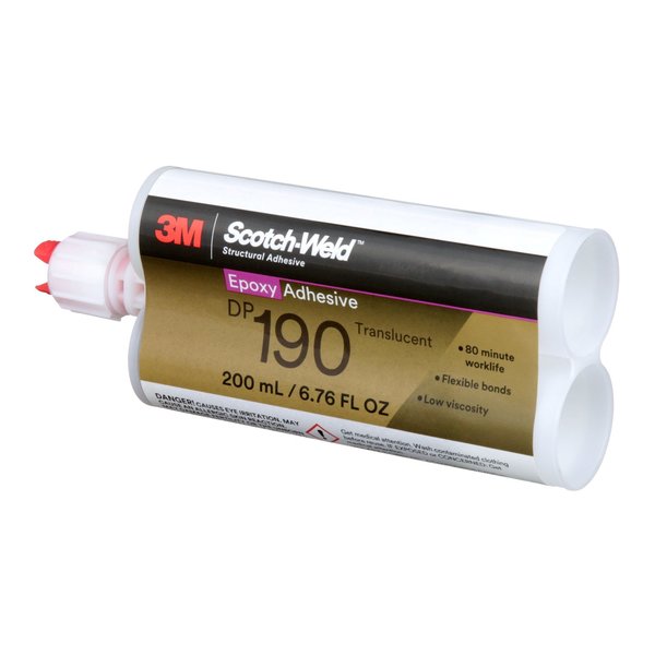 Epoxy Adhesive, DP190 Series, Clear, 1:01 Mix Ratio, 12 hr Functional Cure, Dual-Cartridge