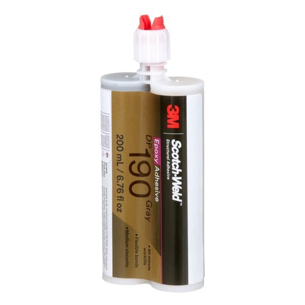 Epoxy Adhesive, DP190 Series, Gray, 1:01 Mix Ratio, 12 hr Functional Cure, Dual-Cartridge