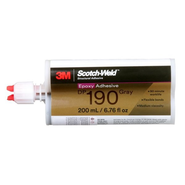 Epoxy Adhesive, DP190 Series, Gray, 1:01 Mix Ratio, 12 hr Functional Cure, Dual-Cartridge