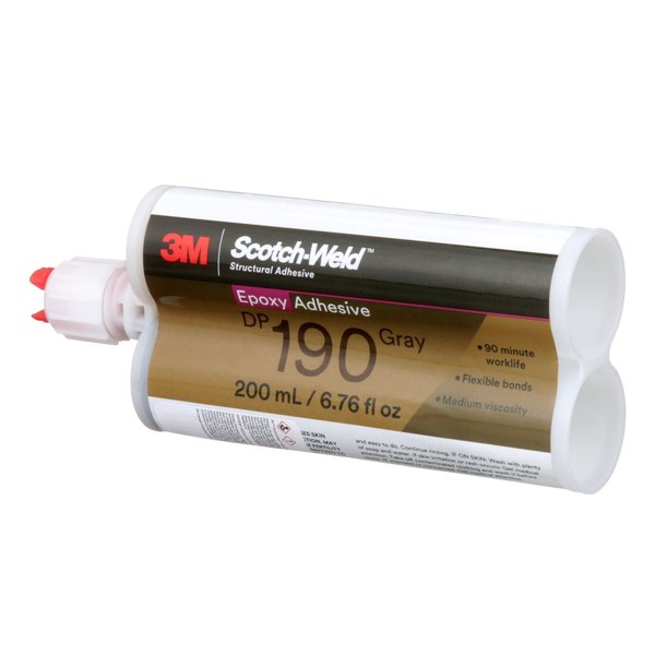 Epoxy Adhesive, DP190 Series, Gray, 1:01 Mix Ratio, 12 hr Functional Cure, Dual-Cartridge