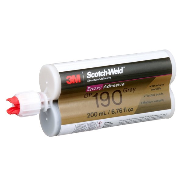 Epoxy Adhesive, DP190 Series, Gray, 1:01 Mix Ratio, 12 hr Functional Cure, Dual-Cartridge