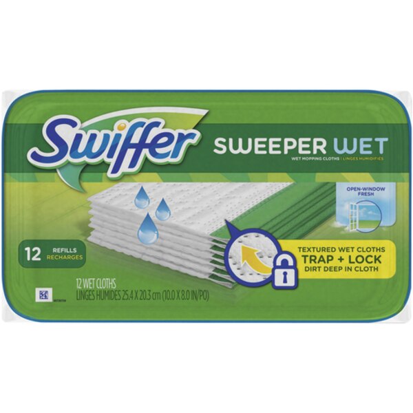 Sweeper Pads Wet Cloths, White, PK144