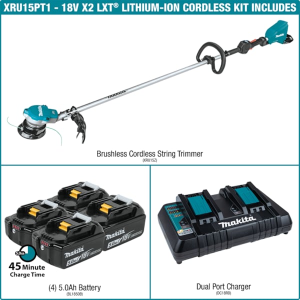 36V (18V X2) LXTÂ® Brushless String Trimmer Kit, 4 Batteries (5.0Ah)