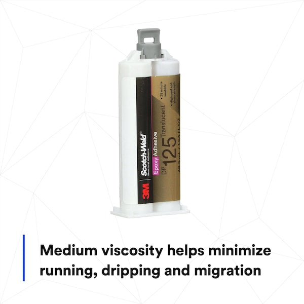 Epoxy Adhesive, DP125 Series, Clear, 1:01 Mix Ratio, 150 min Functional Cure, Dual-Cartridge