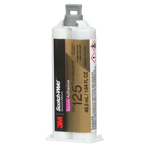 Epoxy Adhesive, DP125 Series, Clear, 1:01 Mix Ratio, 150 min Functional Cure, Dual-Cartridge