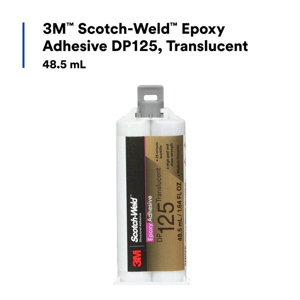 Epoxy Adhesive, DP125 Series, Clear, 1:01 Mix Ratio, 150 min Functional Cure, Dual-Cartridge