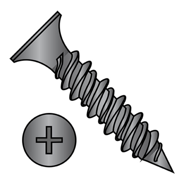 Drywall Screw, #8 x 2 in, Steel, Flat Head Phillips Drive, 3000 PK