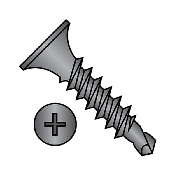 Drywall Screw, #6 x 1-3/8 in, Steel, Flat Head Phillips Drive, 7000 PK