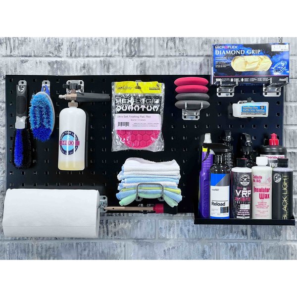 (2) 18 In. W x 36 In. H Black Steel Square Hole Pegboards 30 pc. LocHook Assortment & Hanging Bin System