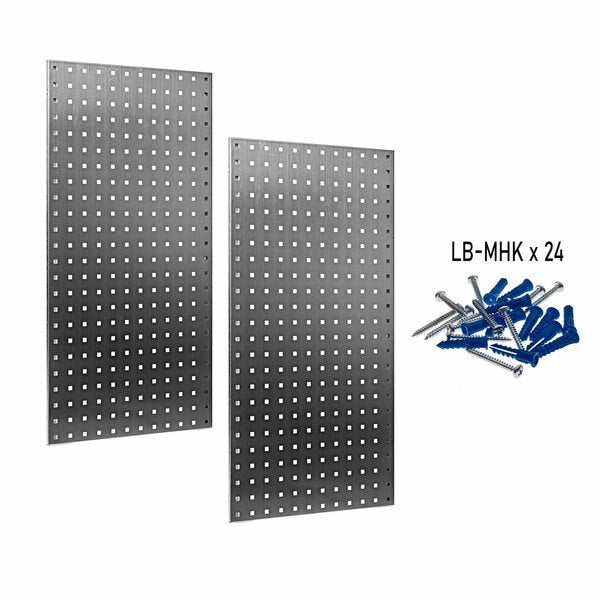 (2) 18 In. W x 36 In. H Stainless Steel 18-Gauge Square Hole Pegboards Mounting Hardware
