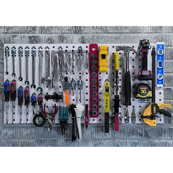 (2) 18 In. W x 36 In. H White Epoxy 18-Gauge Steel Square Hole Pegboards Mounting Hardware