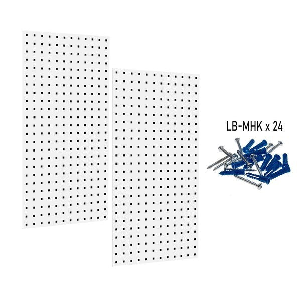 (2) 18 In. W x 36 In. H White Epoxy 18-Gauge Steel Square Hole Pegboards Mounting Hardware