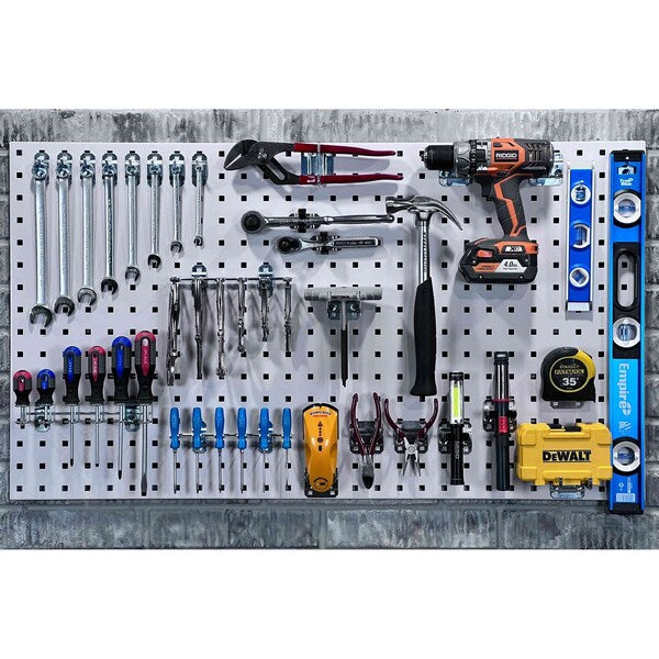 (2) 24 In. W x 42-1/2 In. H White Epoxy 18-Gauge Steel Square Hole Pegboards Mounting Hardware