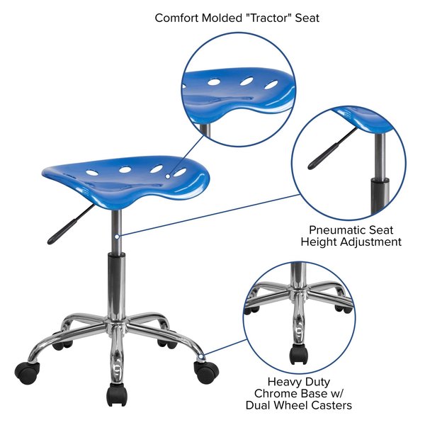 Tractor Seat w/Chrome Frame, Blue, Caster Type: Dual-Wheeled