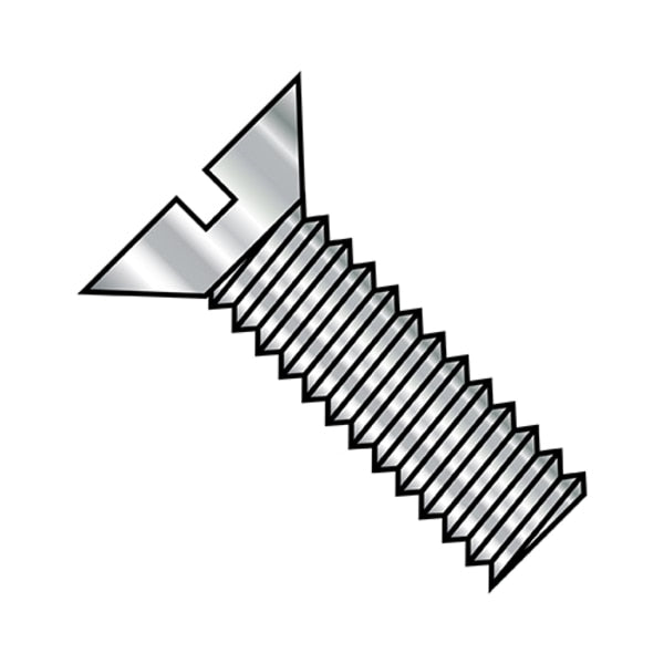 #10-24 x 1-1/2 in Slotted Flat Machine Screw, Plain Steel, 2000 PK