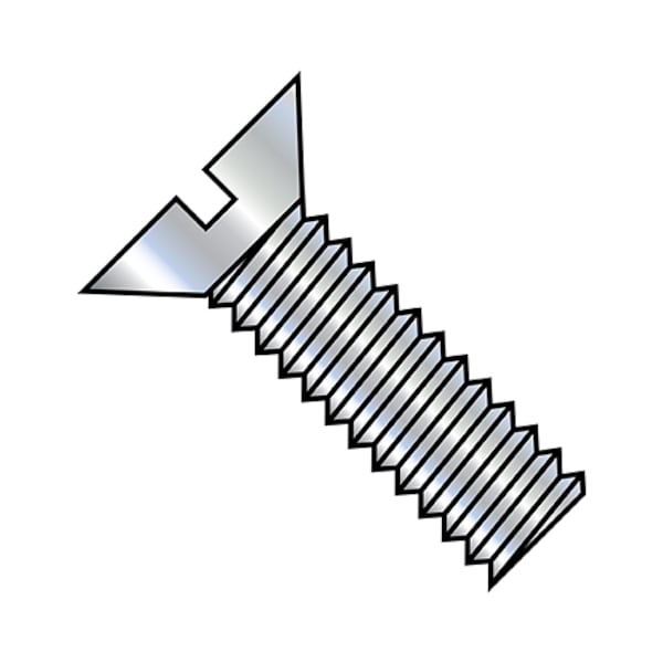 #10-24 x 1-1/2 in Slotted Flat Machine Screw, Zinc Plated Steel, 3500 PK