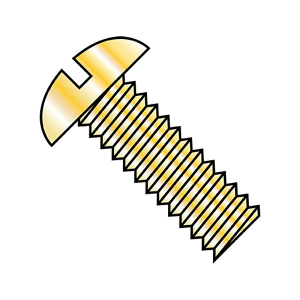 #6-32 x 3/8 in Slotted Round Machine Screw, Zinc Yellow Steel, 10000 PK