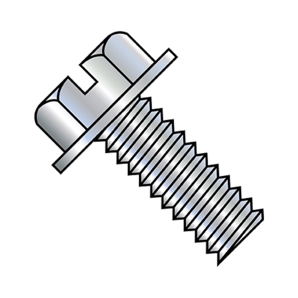 #10-24 x 1-1/2 in Slotted Hex Machine Screw, Zinc Plated Steel, 3000 PK