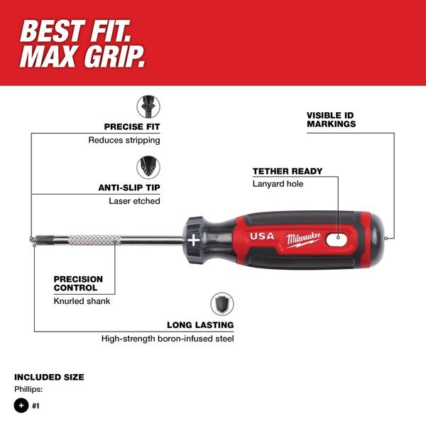 3 in. #1 Phillips Cushion Grip Screwdriver (Made in USA)