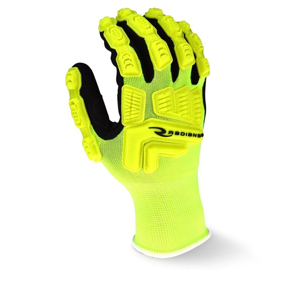 Nitrile Hi-Vis Impact Coated Gloves, Palm Coverage, Black/Yellow, L, PR