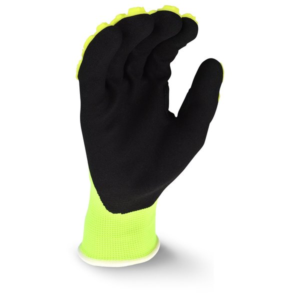 Nitrile Hi-Vis Impact Coated Gloves, Palm Coverage, Black/Yellow, XL, PR