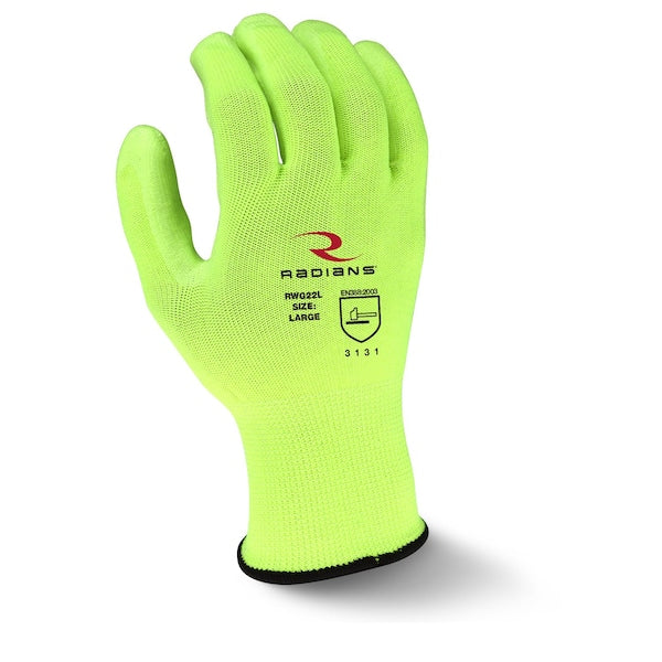 Polyurethane Hi-Vis Coated Gloves, Palm Coverage, Yellow, L, PR