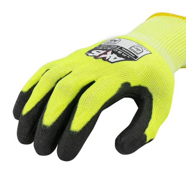 Hi-Vis Cut Resistant Coated Gloves, A7 Cut Level, Polyurethane, S, 1 PR