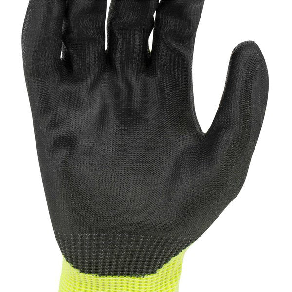 Hi-Vis Cut Resistant Coated Gloves, A7 Cut Level, Polyurethane, S, 1 PR