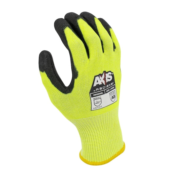 Hi-Vis Cut Resistant Coated Gloves, A7 Cut Level, Polyurethane, 2XL, 1 PR