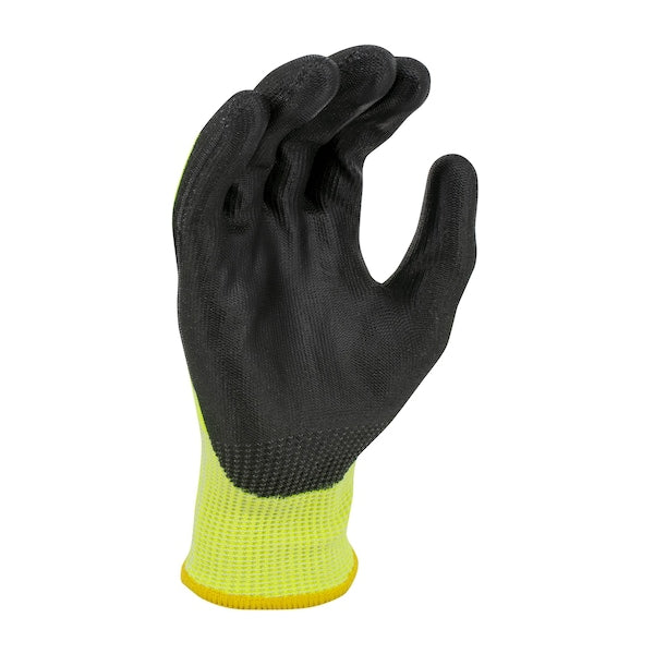 Hi-Vis Cut Resistant Coated Gloves, A7 Cut Level, Polyurethane, M, 1 PR
